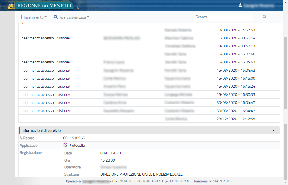 Sezione Informazioni di servizio