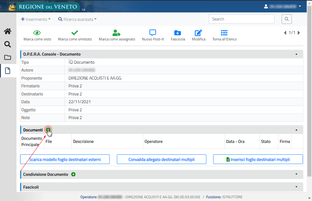 Aggiunta di un nuovo documento dalla Sezione Documenti