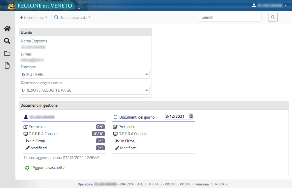 Area Documenti del giorno, sezione Documenti in gestione