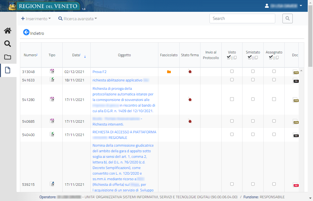 Lista risultati di ricerca Documenti protocollati