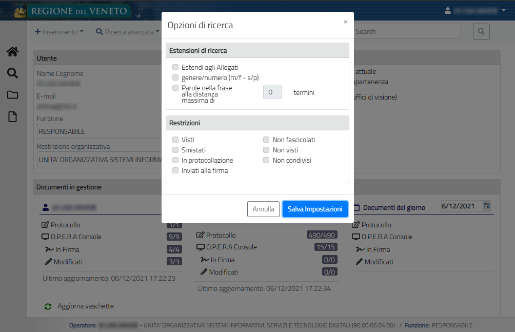 Sezioni Estensioni di ricerca e Restrizioni della maschera Opzioni di ricerca