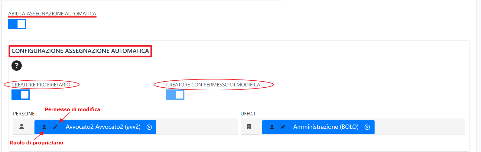 abilita assegnazione automatica  abilita assegnazione automatica